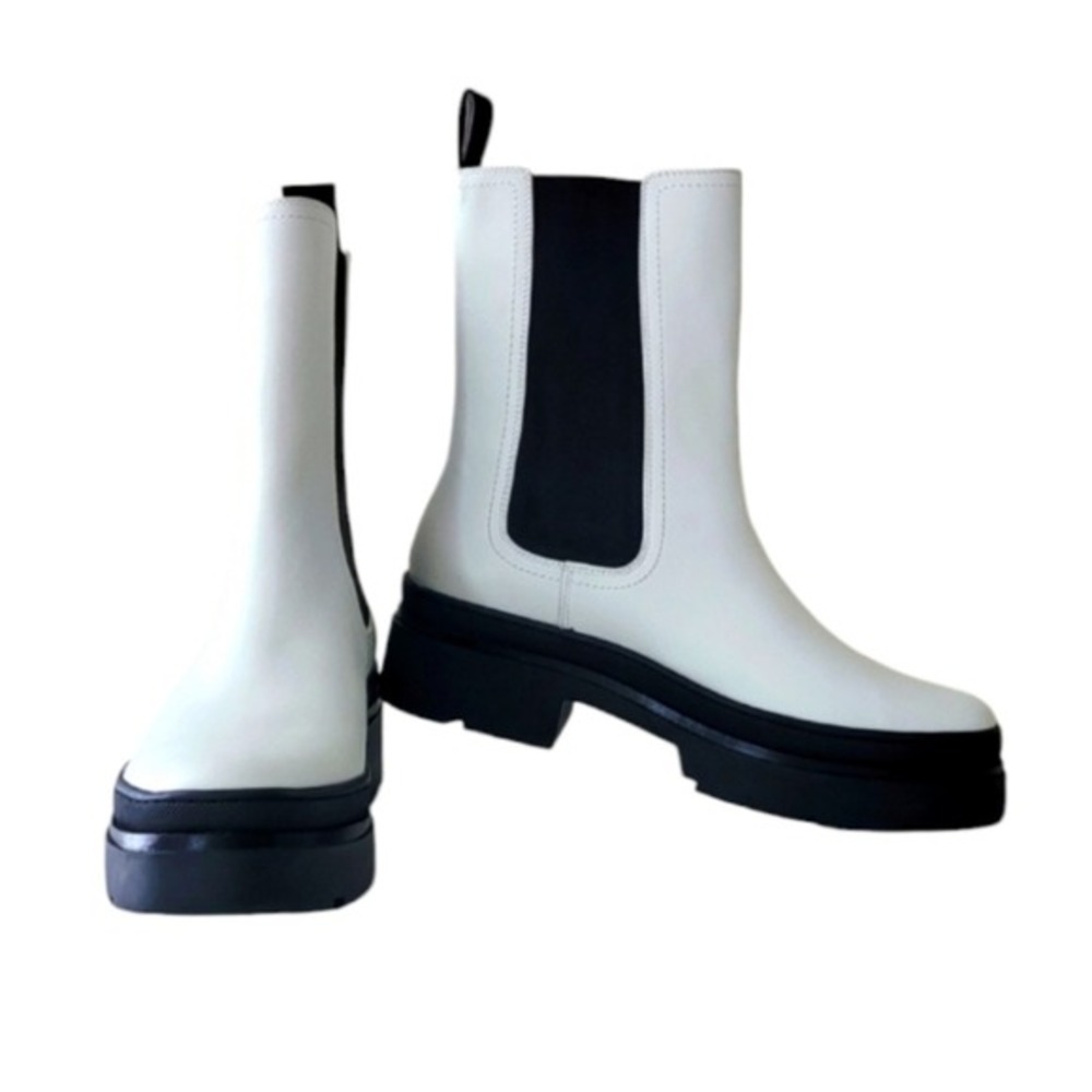 Frye Chelsea Platform Boots Off White Leather Black Accents Lug Sole Size 7 new - Picture 5 of 14